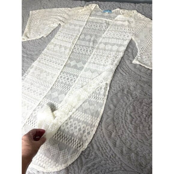 Aina Be Ivory Flowy Women's Lace Cardigan, Swimsuit Cover Sz Small - Picture 7 of 8